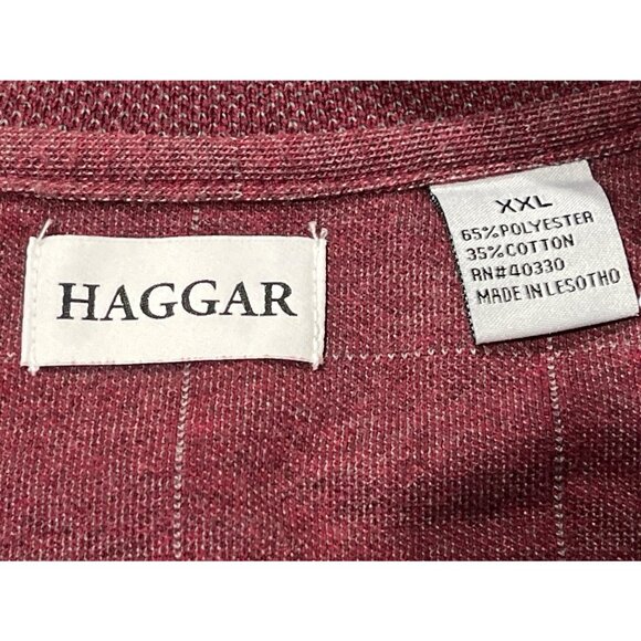 Haggar Mens XXL Long Sleeve Polo Shirt Burgundy Striped Polyester/Cotton Blend - Picture 3 of 4